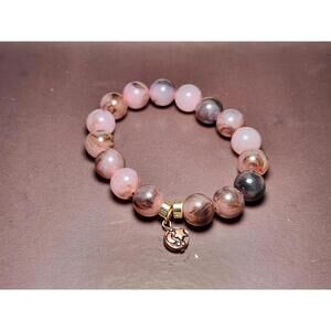 Costume Jewelry Beaded Stretch Bracelet Rose Quartz Pink Purple Brown Gold